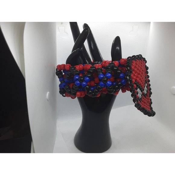 3d Kandi Cuff Rave Bracelet Attached is Spider Thats a man Face Mini Pony Beads - Picture 5 of 8